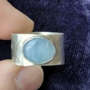 Modernist Brutalist 925 Sterling Silver Ring With Natural Blue Stone